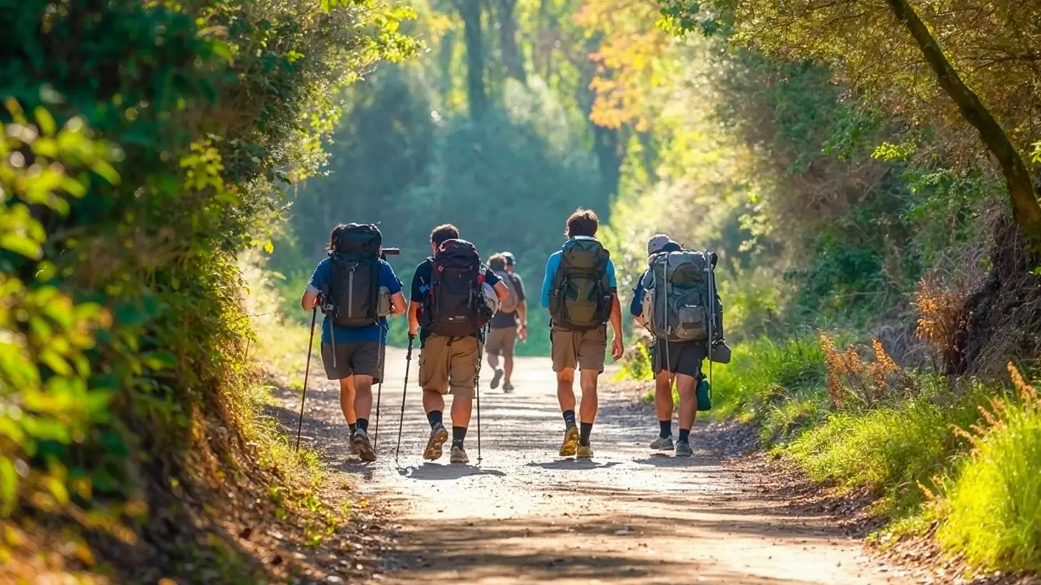 Pèlerins marchant sur le chemin de Compostelle